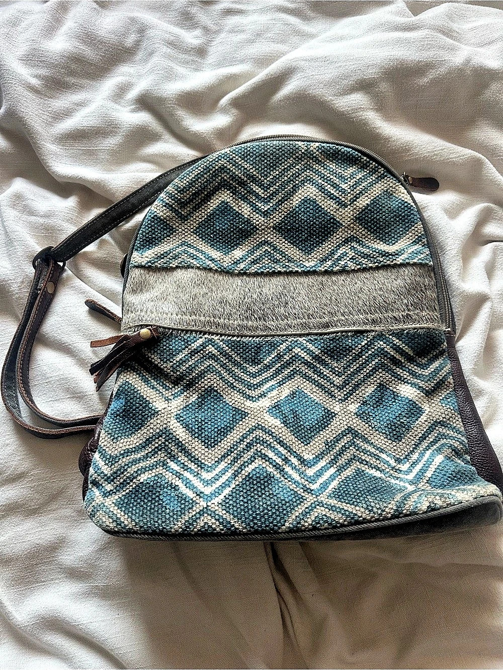 Myra Bag Geometric Blue & Brown Backpack